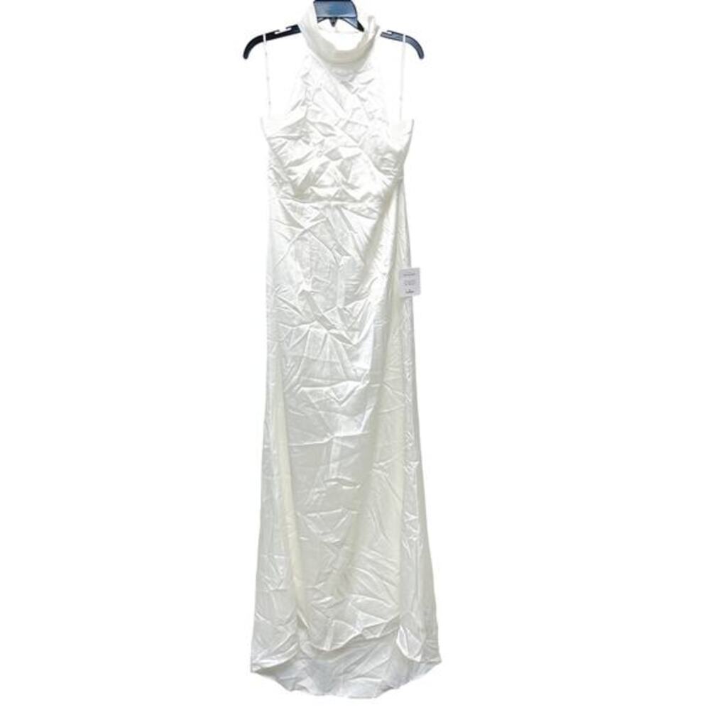 Lulus Women's Luxe Destiny White Satin Backless Halter Mermaid Maxi Dress XL - Picture 2 of 11